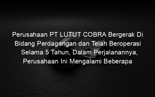 Perusahaan PT LUTUT COBRA Bergerak Di Bidang Perdagangan dan Telah Beroperasi Selama 5 Tahun, Dalam Perjalanannya, Perusahaan Ini Mengalami Beberapa Kendala