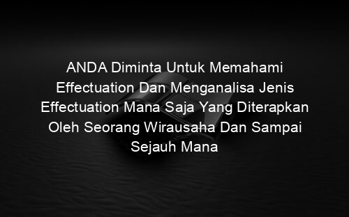 ANDA Diminta Untuk Memahami Effectuation Dan Menganalisa Jenis Effectuation Mana Saja Yang Diterapkan Oleh Seorang Wirausaha Dan Sampai Sejauh Mana