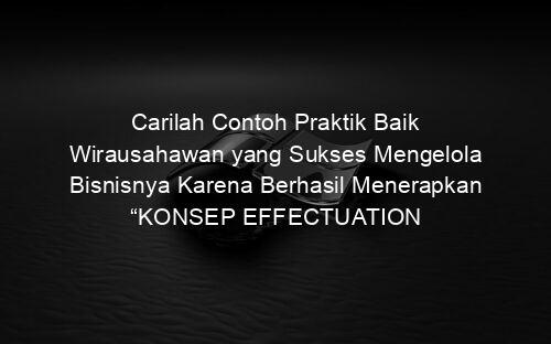 Carilah Contoh Praktik Baik Wirausahawan yang Sukses Mengelola Bisnisnya Karena Berhasil Menerapkan “KONSEP EFFECTUATION