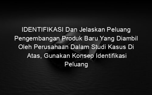 IDENTIFIKASI Dan Jelaskan Peluang Pengembangan Produk Baru Yang Diambil Oleh Perusahaan Dalam Studi Kasus Di Atas, Gunakan Konsep Identifikasi Peluang