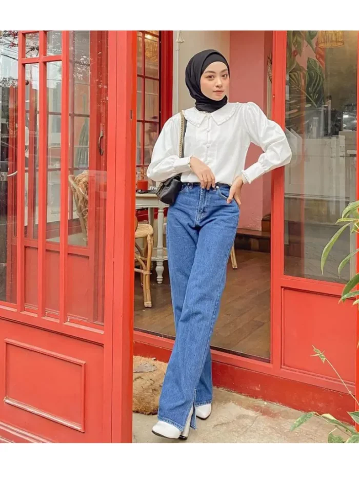 OOTD Kemeja Putih dengan Kerah Flat Collar