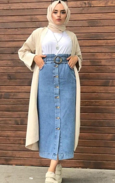 OOTD Rok Jenas Kancing Full di Depan