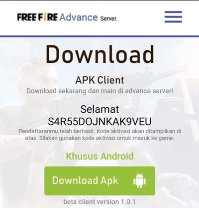 Tentang Kode Aktivasi FF Advance Server